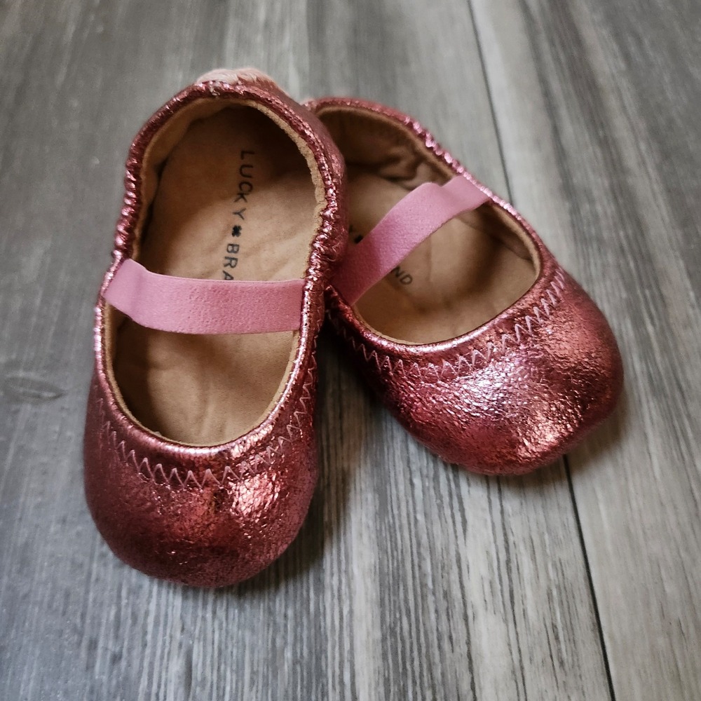 Lucky Brand Metallic Pink Leather Crib Shoes Newborn‎ Ballet Flats NIB Size 2